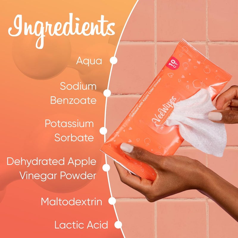 VeeFresh VeeWipes ACV (10pcs) - Apple Cider Vinegar Infused Wipes for Sensitive Vees- pH Balanced, Alcohol Free & Hypoallergenic Feminine Wipes for Women - Female Wipes for Maximum Hygiene - Image 3